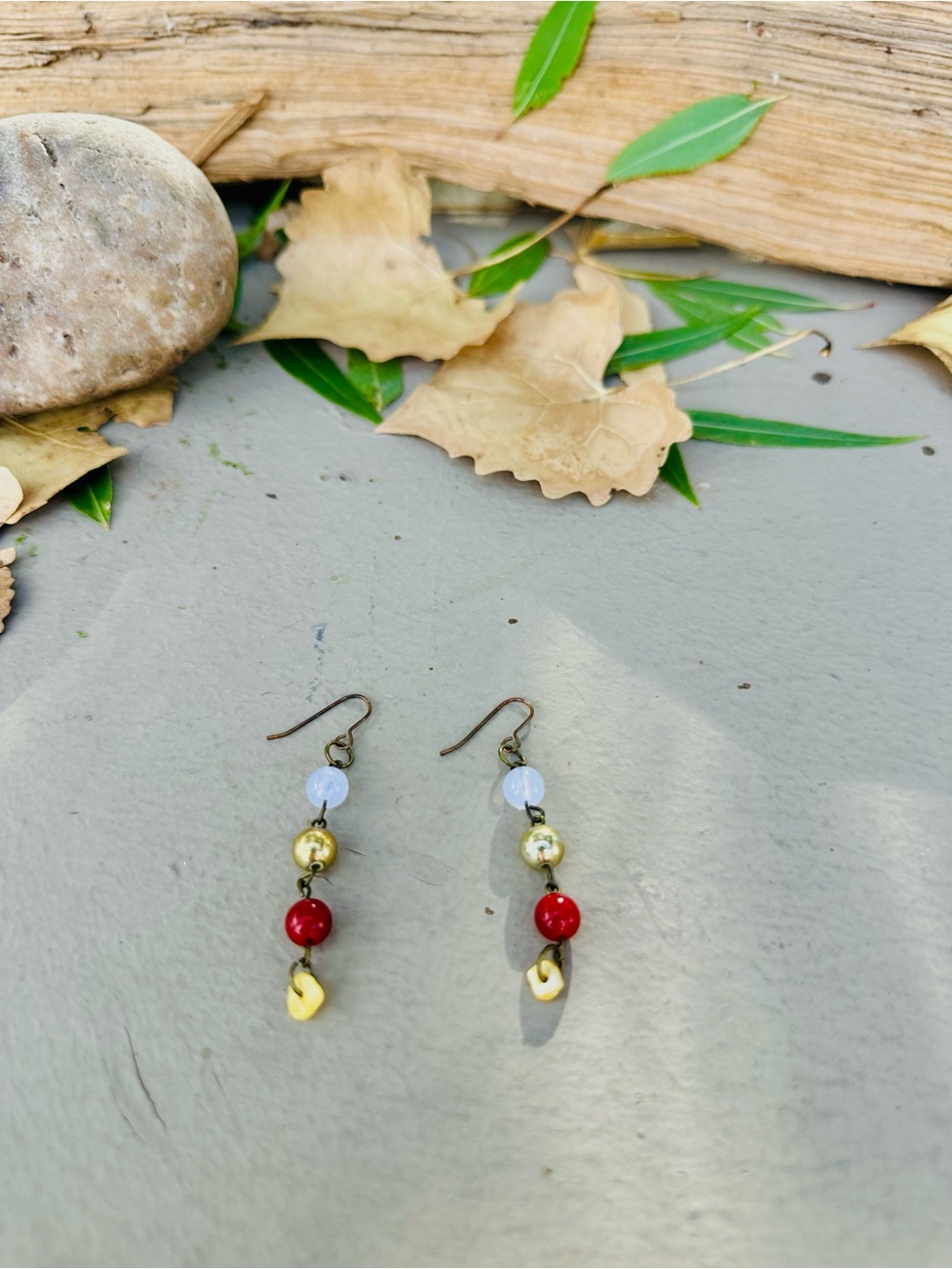 Handmade Red & Gold Beaded Drop Earrings